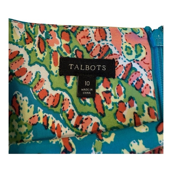 Talbots Silk Cap Sleeve Boat Neck Shift Dress Blue Coral Pink Knee Length  S 10 - Picture 12 of 16